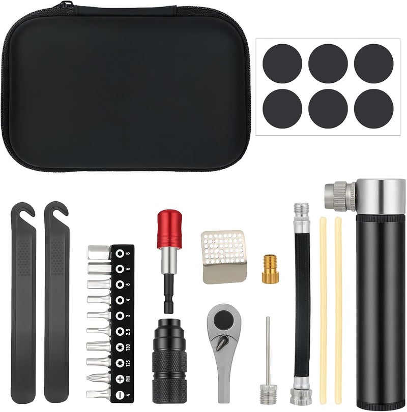 ARCUAT 28Pcs Bike Tool Kit Portable, 1/4 Inch Small Torque Wrench Magnetic Ratchet Screwdriver Set, Bicycle Repair Kit Compact for Mountain Road Electric E Ebike, Bike Tire Tube Patch with Mini Pump - Image 1